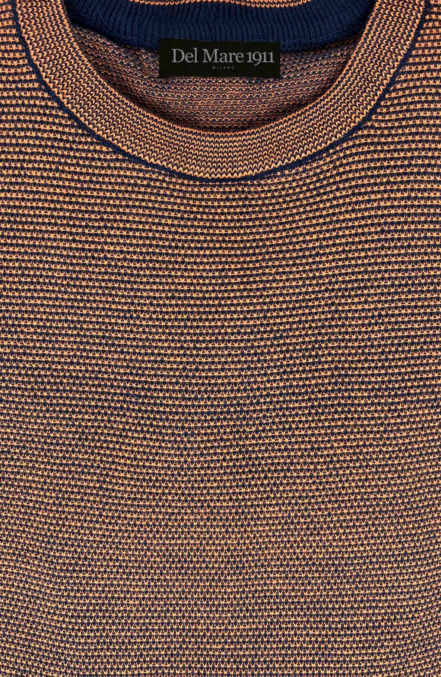 Girocollo uomo bicolor lavorato in cotone arancio particolare 