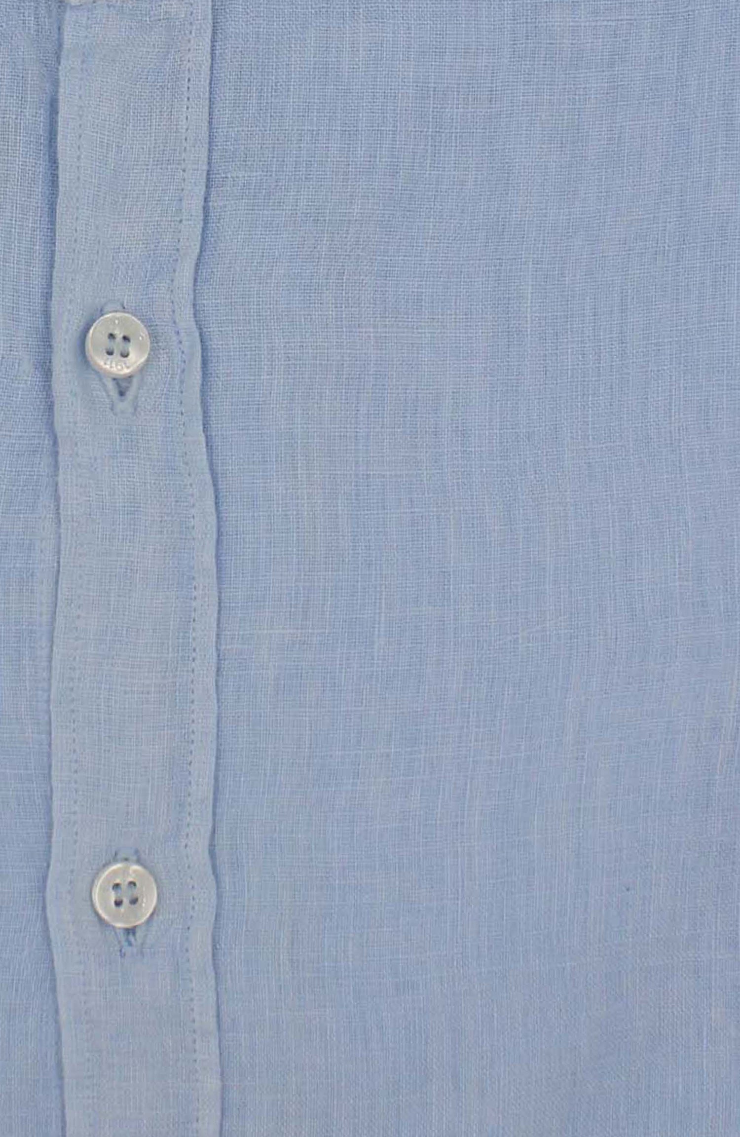 camicia uomo coreana azzurra in lino particolare