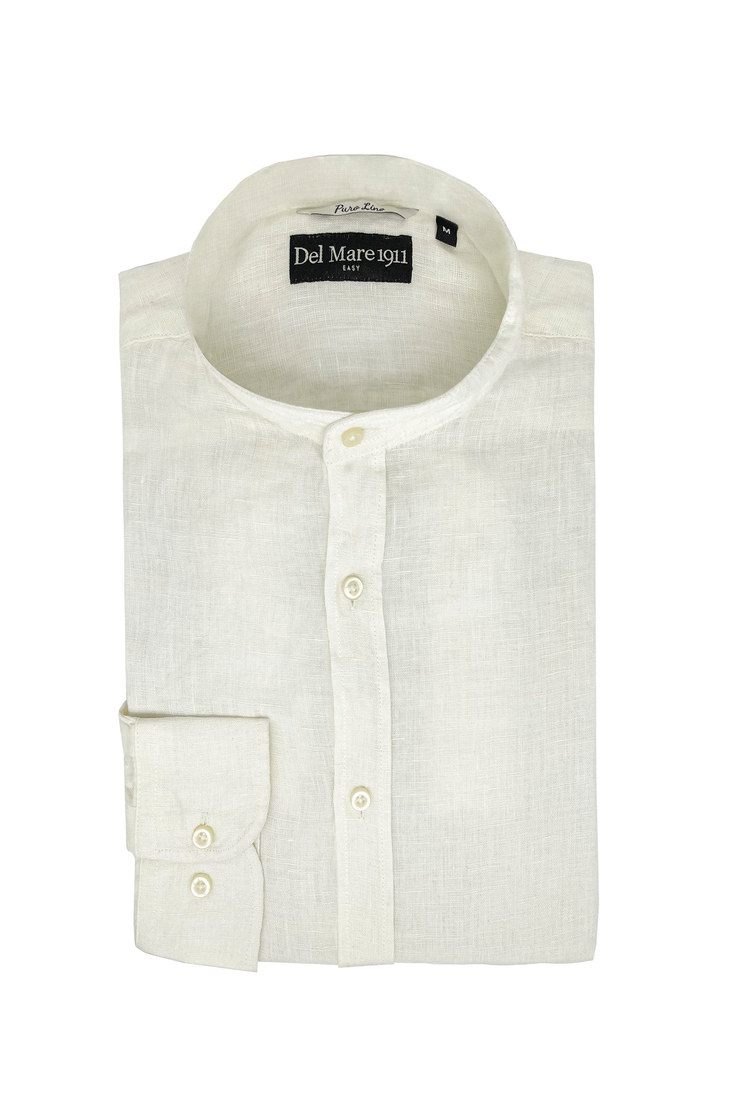 Camicia bianca in lino con collo coreano