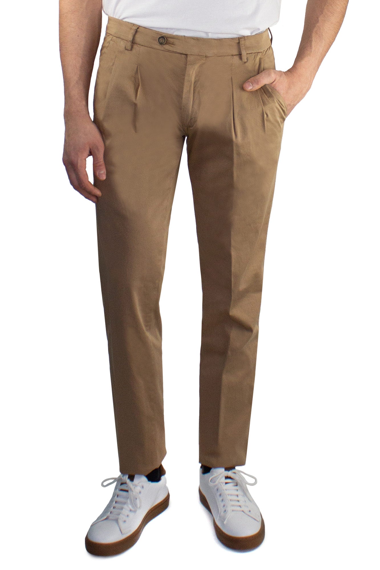Pantaloni in cotone stretch con doppia pence